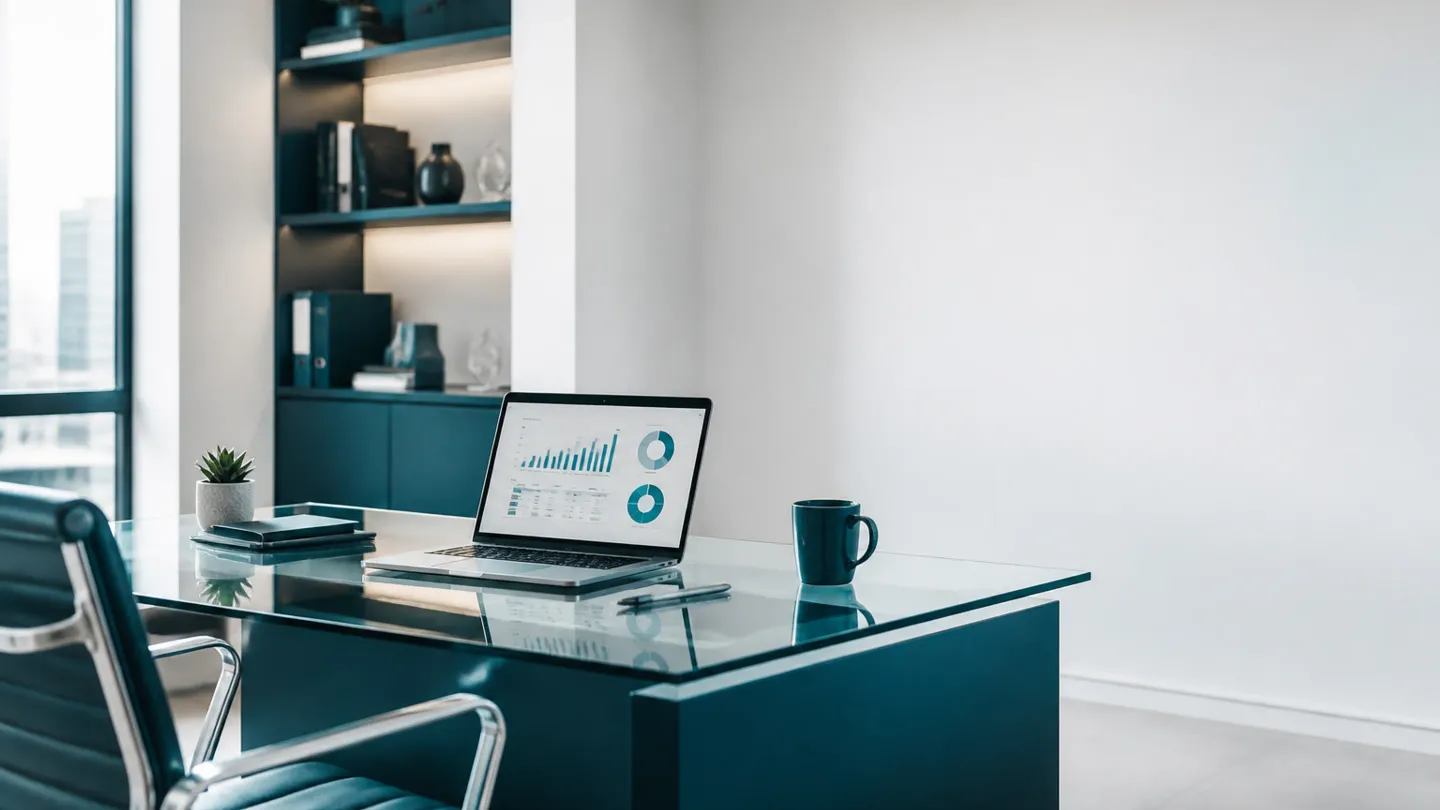 Modern accounting firm office with clean workspace and financial documents